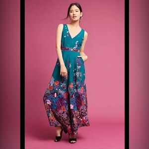 Maeve by Anthropologie Andalusia Jumpsuit in Teal Floral Size 2